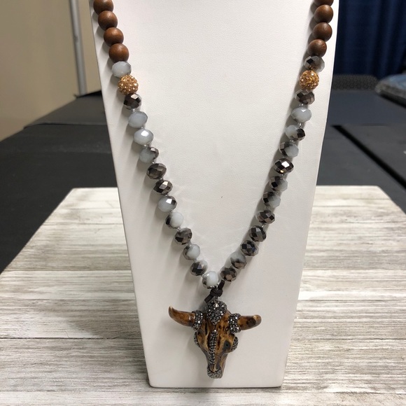 Long Cow Skull Beaded Necklace - Picture 2 of 3